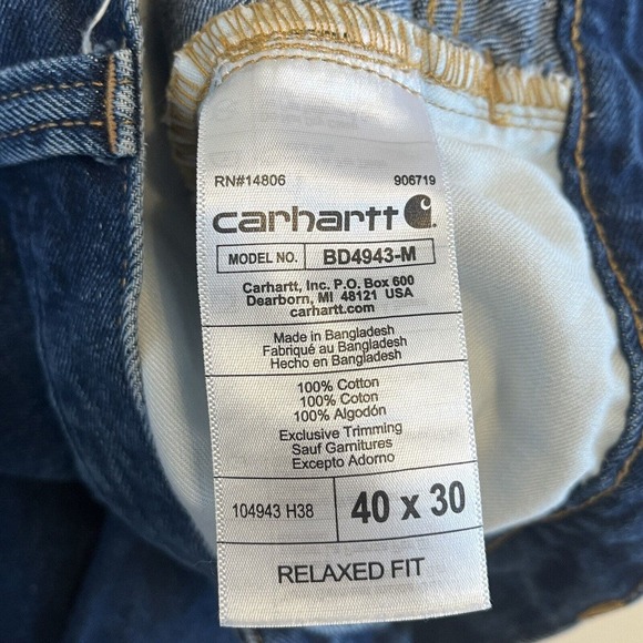 Carhartt Relaxed Fit Jeans Mens Size 40x30 Straight Leg Medium Wash Blue - Picture 6 of 6